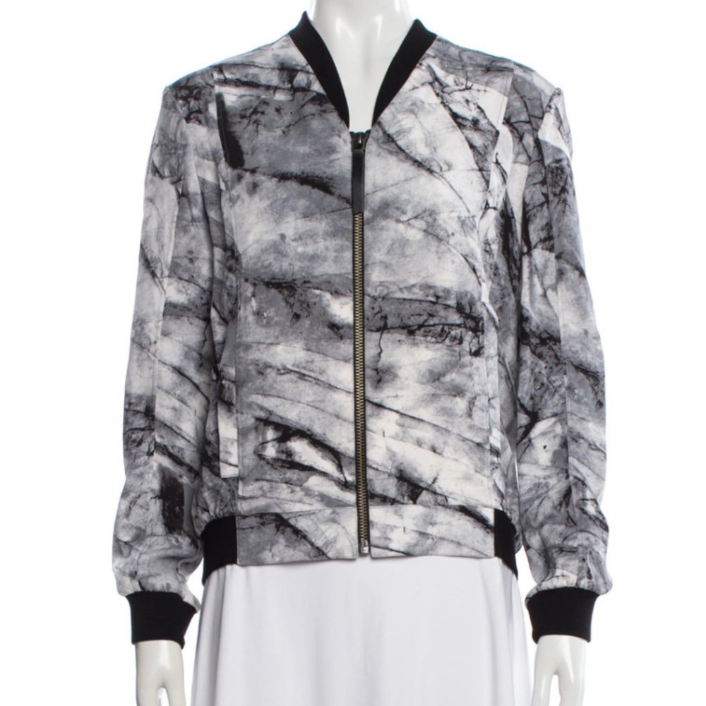 Helmut Lang Black and Gray Marble-Print Bomber Jacket